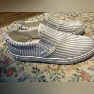 J Crew Sneakers Womens Size 8 Road Trip Blue Striped Canvas Slip On Loafer
